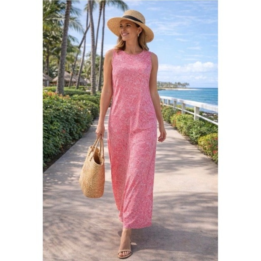 RipSkirt Hawaii Casella Womens Pink Batik Sleeveless Maxi Dress with Pockets XL